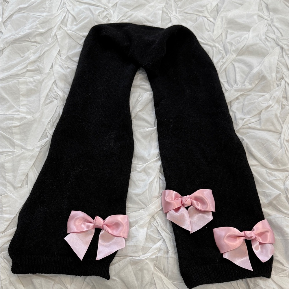 kate spade Kids Black Wool Scarf with Pink Bows